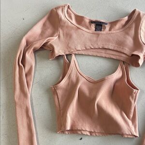 Victoria's Secret Peach Ribbed Crop Top Set